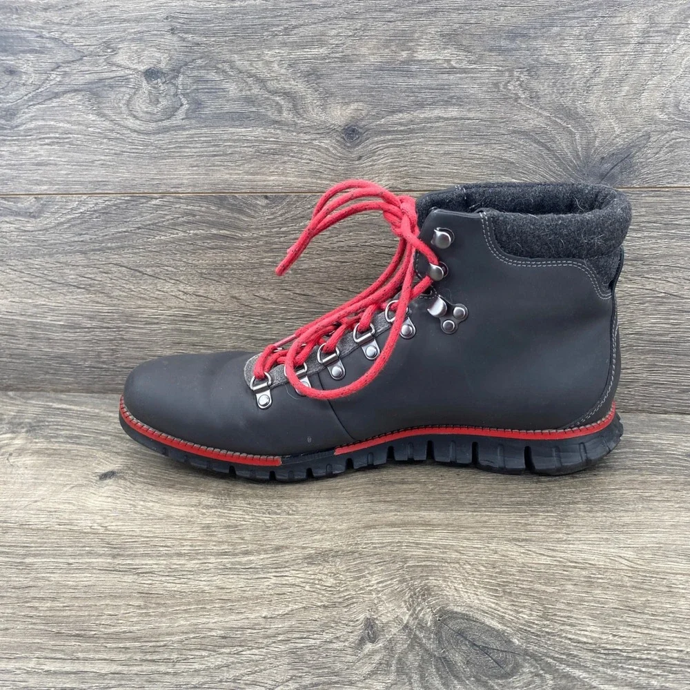Cole Haan Zerogrand Waterproof Hiker Boots Mens 10.5 Black Red Leather C31400